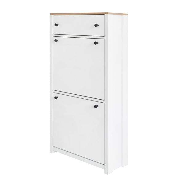 English Elm On-trend Slim Flip Drawer Shoe Cabinet Wood Grain Top Entryway Storage Modern White SD000023AAK