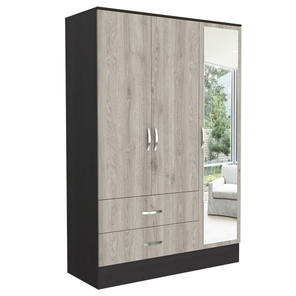 English Elm Bolton Mirrored Armoire with Double Door, Full-Length Mirror, Hanging Rods and Two Drawers for Organized Storage Multicolor 74 L x 24 W x 4 H B070S00198