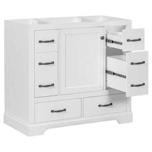 English Elm 36" Modern Bathroom Vanity Cabinet Base with Six Drawers, Adjustable Shelf & Drawer Organizer White WF307973AAK