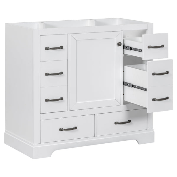 English Elm 36" Modern Bathroom Vanity Cabinet Base with Six Drawers, Adjustable Shelf & Drawer Organizer White WF307973AAK