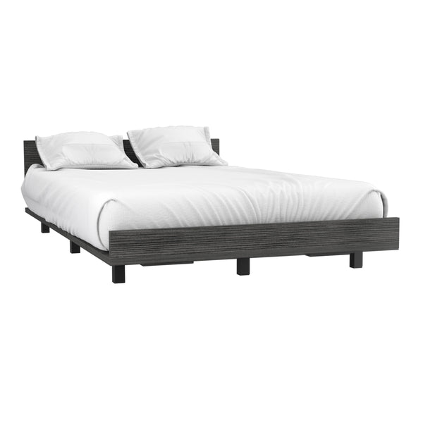 English Elm Kaia Twin Bed Base with Headboard in Smokey Oak — Built‑in Cabinet, 3 Drawers, 3-Tier Shelves & Handles Smoke Grey 56 L x 20 W x 3 H B070S00213