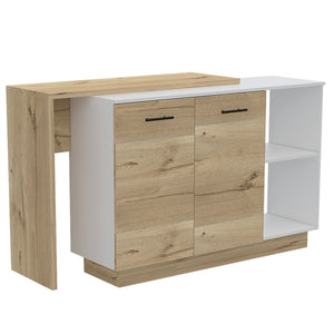 English Elm Sicilia Kitchen island with double-door cabinets, two external shelves and three interior shelves, modern finish White 47.5 L x 22 W x 6 H B070S00075