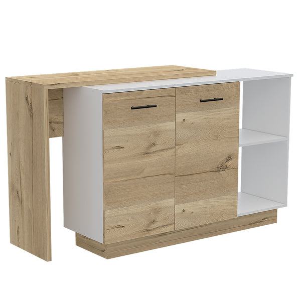 English Elm Sicilia Kitchen island with double-door cabinets, two external shelves and three interior shelves, modern finish White 47.5 L x 22 W x 6 H B070S00075