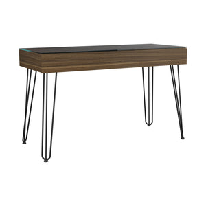 English Elm Baxter Industrial 120 Drawer Desk - Stylish Mahogany With Glass Top For Modern Compact Workspaces B200S00028