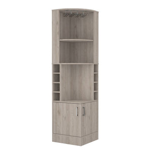 English Elm Syrah Corner Bar Cabinet with 8 Bottle Cubbies, 12-Glass Rack, Double Doors & Display Shelf for Home Spirits Light Gray 46 L x 23 W x 7 H B070P211049