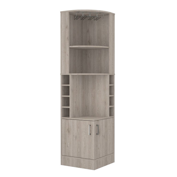 English Elm Syrah Corner Bar Cabinet with 8 Bottle Cubbies, 12-Glass Rack, Double Doors & Display Shelf for Home Spirits Light Gray 46 L x 23 W x 7 H B070P211049