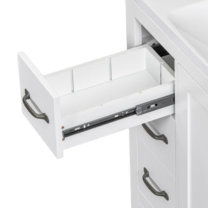 English Elm 36" Modern Bathroom Vanity Cabinet Base with Six Drawers, Adjustable Shelf & Drawer Organizer White WF307973AAK