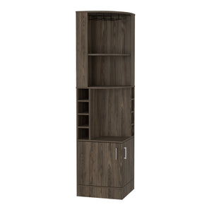English Elm Syrah Espresso Corner Bar Cabinet with 8 Bottle Cubbies, 12-Glass Rack & Two External Shelves — Space-Saving Lounge Organizer B200P239599