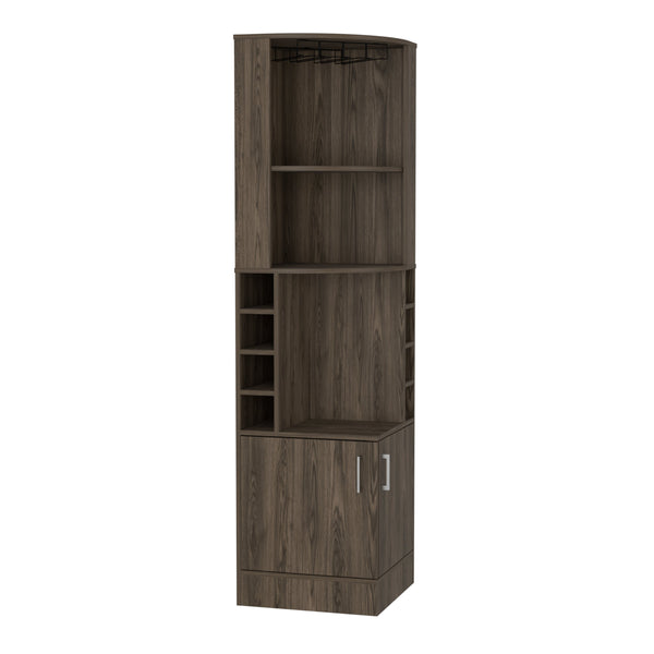 English Elm Syrah Espresso Corner Bar Cabinet with 8 Bottle Cubbies, 12-Glass Rack & Two External Shelves — Space-Saving Lounge Organizer B200P239599