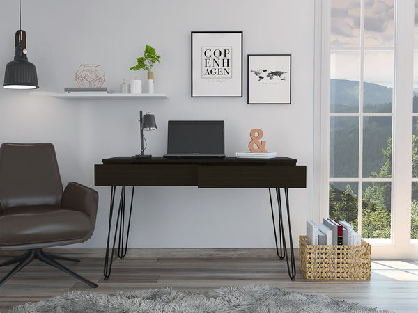 English Elm Mumbai Modern 47.3" Computer Desk with Hairpin Legs, 2 Spacious Drawers, Sleek Black Finish B070S00092