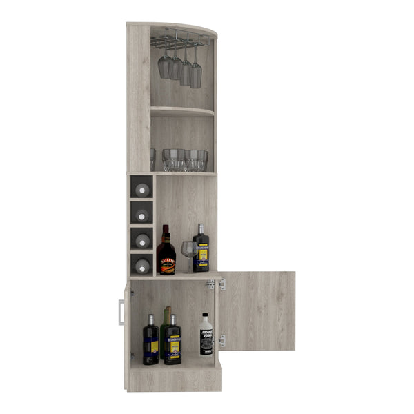 English Elm Syrah Corner Bar Cabinet with 8 Bottle Cubbies, 12-Glass Rack, Double Doors & Display Shelf for Home Spirits Light Gray 46 L x 23 W x 7 H B070P211049