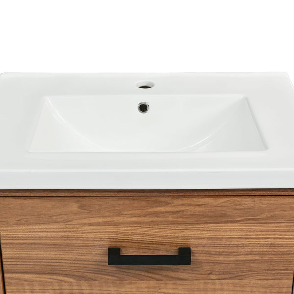 English Elm 24'' 24" Bathroom Vanity with Ceramic Basin, Vintage Wood Grain Gloss Countertop, 3-Drawer Storage Cabinet N710P243315P
