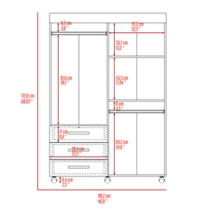 English Elm Denver 68" Mobile Armoire with Hanging Rods, Double Door Cabinet, 3 Drawers & 2 Shelves Black B070S00201