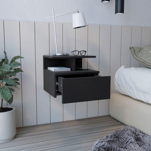 English Elm Adele Floating Nightstand Wall-Mounted End Table with Drawer & Open Shelf, Space-Saving Modern Design Black 17.7 L x 17.3 W x 3.9 H B07092134