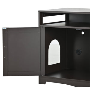 English Elm Litter Box Enclosure Grey - Durable Carb P2 Wood Cat Litter House with Hidden Plug, Storage Bench W42090263