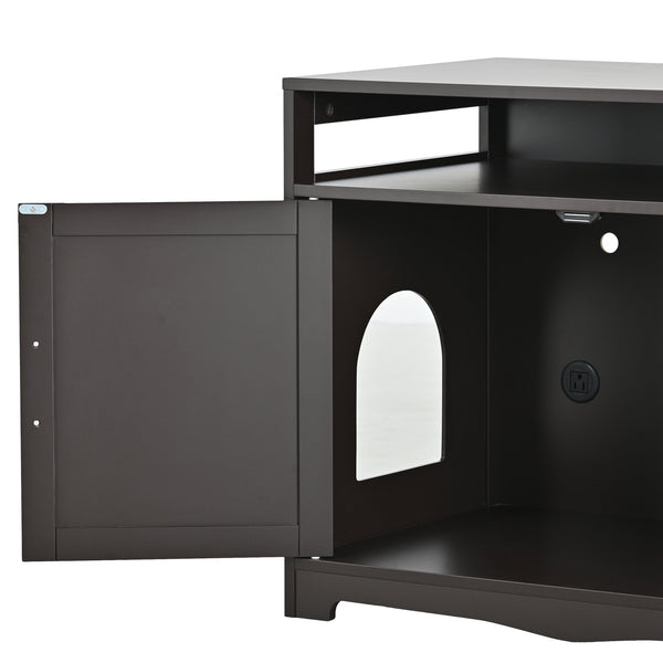 English Elm Litter Box Enclosure Grey - Durable Carb P2 Wood Cat Litter House with Hidden Plug, Storage Bench W42090263