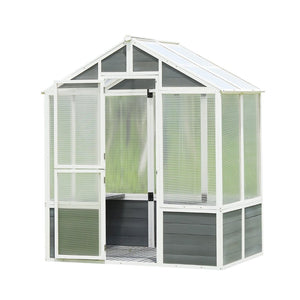 English Elm Greenhouse, Pine Frame Polycarbonate Walk-in Grow House with Shelves for Backyard Patio W1850S00003