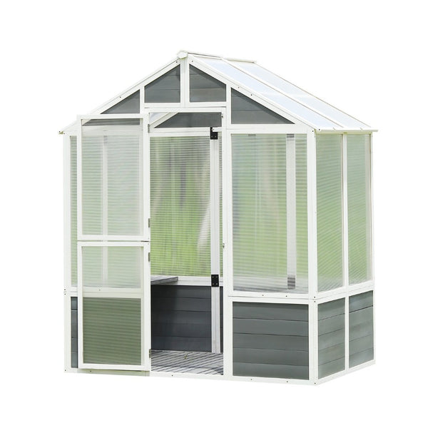English Elm Greenhouse, Pine Frame Polycarbonate Walk-in Grow House with Shelves for Backyard Patio W1850S00003
