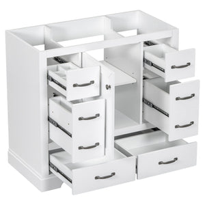 English Elm 36" Modern Bathroom Vanity Cabinet Base with Six Drawers, Adjustable Shelf & Drawer Organizer White WF307973AAK