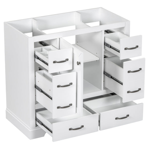 English Elm 36" Modern Bathroom Vanity Cabinet Base with Six Drawers, Adjustable Shelf & Drawer Organizer White WF307973AAK