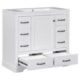 English Elm 36" Bathroom Vanity With Sink Combo, Six Drawers, Multi-Functional Drawer Divider, Adjustable Shelf, White