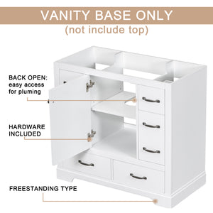 English Elm 36" Modern Bathroom Vanity Cabinet Base with Six Drawers, Adjustable Shelf & Drawer Organizer White WF307973AAK