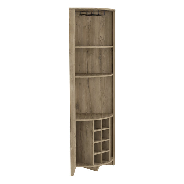 English Elm Essential Corner Bar Cabinet with Wine Rack & Cup Holders, Space-Saving Three-Tier Storage Solution Light Oak 75 L x 24 W x 3 H B200S00404