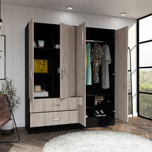 English Elm Bolton 160 Armoire Multicolor with Mirrors, Six Shelves, Dual Cabinet Rod, Two Drawers, 71" H B200S00282