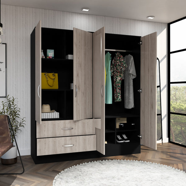 English Elm Bolton 160 Armoire Multicolor with Mirrors, Six Shelves, Dual Cabinet Rod, Two Drawers, 71" H B200S00282