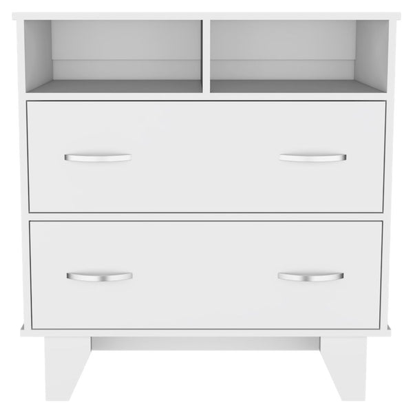 English Elm Portanova Modern Two-Drawer Dresser with Open Shelves and Raised Legs, Compact Superior Top Storage White 36.2 L x 20.9 W x 4.7 H B200S00071