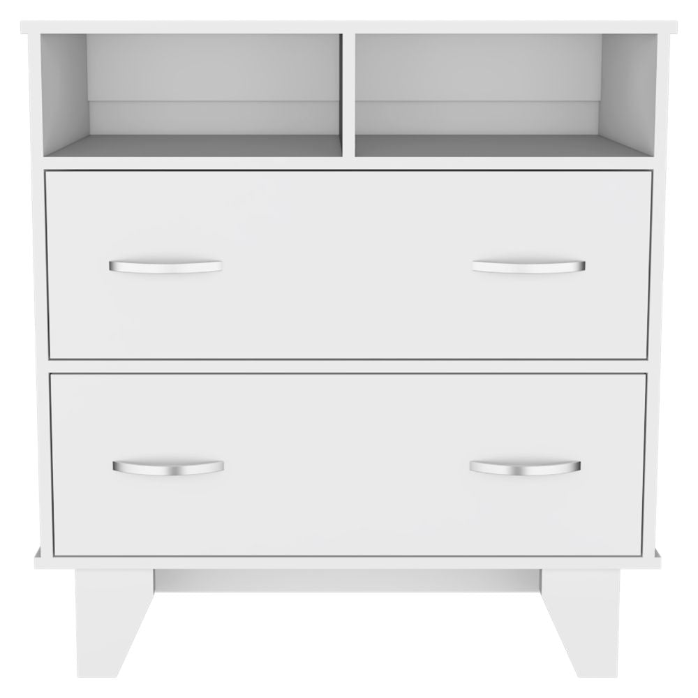 English Elm Portanova Two Drawer Dresser with Open Shelves and Elevated Legs, Compact Superior Top Storage Solution White 36.2 L x 20.9 W x 5.9 H B070S00071