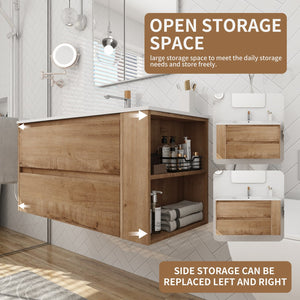English Elm 36" Wall Mounting Bathroom Vanity with Soft-Close 2/3 Drawers, Adjustable Side Shelf, Water-Resistant Finish W999P168519