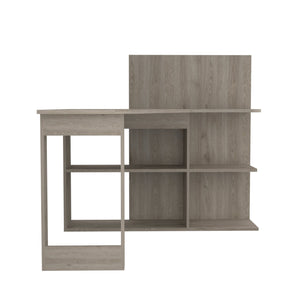 English Elm Masai L-Shaped Writing Desk With 5 Open Shelves - Modern Light Gray Finish For Home Office B200S00057