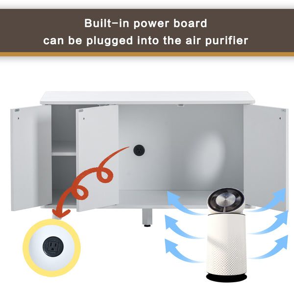 English Elm Litter Box Enclosure - Stylish Cat Washroom Storage Bench With Hidden Plug & 3 Doors, Black-Walnut W42090258