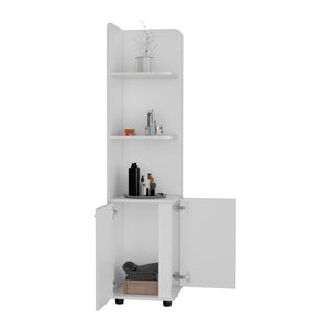 English Elm Malibu Freestanding Linen Cabinet with 2 Doors & 3 Open Shelves, White Particle Board, Corner-Friendly Design B07092128