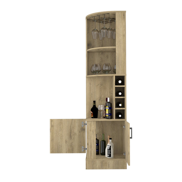 English Elm Syrah Corner Bar Cabinet with 8 Bottle Cubbies, 12-Glass Rack, Double Doors & Display Shelf for Home Spirits Old Pine 46 L x 23 W x 6 H B070P211048