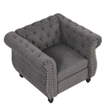 English Elm 39" Modern Sofa Dutch Plush Upholstered Sofa, Solid Wood Legs, Buttoned Tufted Backrest, Gray