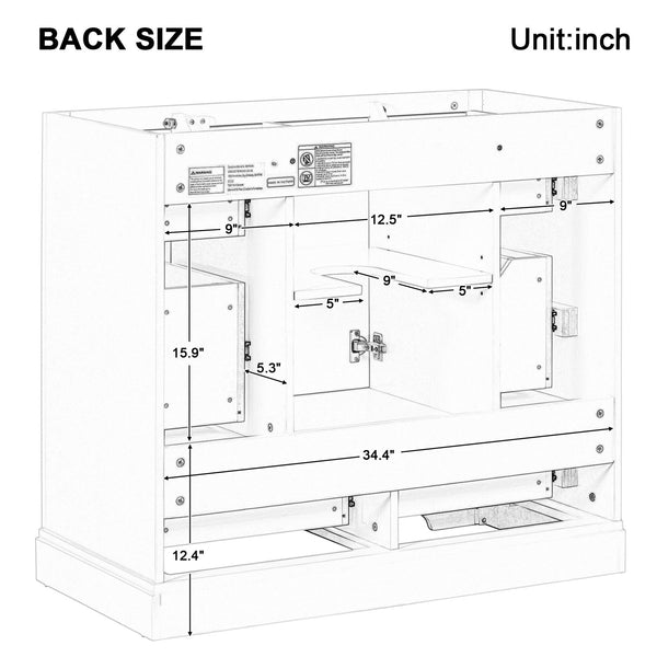 English Elm 36" Modern Bathroom Vanity Cabinet Base with Six Drawers, Adjustable Shelf & Drawer Organizer Green WF307973AAF