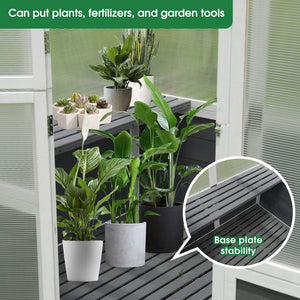English Elm Greenhouse, Pine Frame Polycarbonate Walk-in Grow House with Shelves for Backyard Patio W1850S00003
