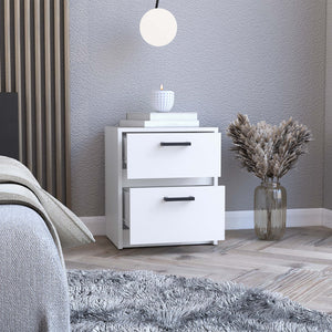 English Elm Trivor Compact 2-Drawer Nightstand White with Black Metal Handles, Space-Saving End Table, 15.7" B20092135