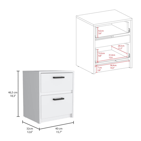 English Elm Trivor White 2-Drawer Nightstand with Black Metal Handles, Compact End Table for Small Spaces 18.3" H B07092135