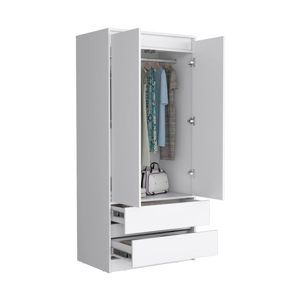 English Elm Austin Modern Two-Drawer Armoire with Double Doors and Hanging Rod for Neat, Space-Saving Storage White 52.8 L x 19.7 W x 5.1 H B200S00088