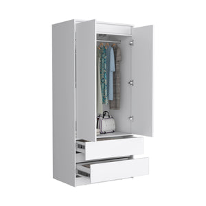 English Elm Austin Spacious 2-Drawer Armoire with Double Doors and Hanging Rod for Organized Bedroom Storage White 52.8 L x 19.7 W x 5.1 H B070S00088