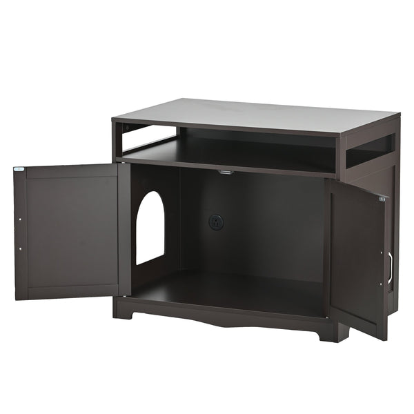 English Elm Litter Box Enclosure Grey - Durable Carb P2 Wood Cat Litter House with Hidden Plug, Storage Bench W42090263