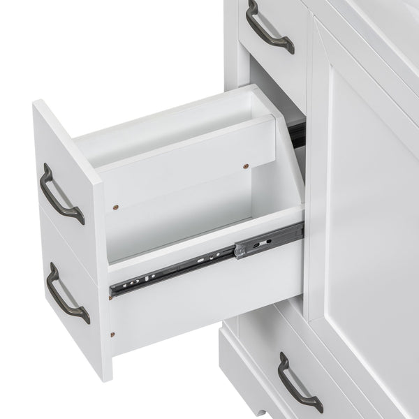 English Elm 36" Modern Bathroom Vanity Cabinet Base with Six Drawers, Adjustable Shelf & Drawer Organizer White WF307973AAK