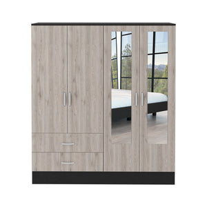English Elm Bolton Mirrored Armoire with Double Door, Full-Length Mirror, Hanging Rods and Two Drawers for Organized Storage Multicolor 69 L x 20 W x 5 H B070S00199