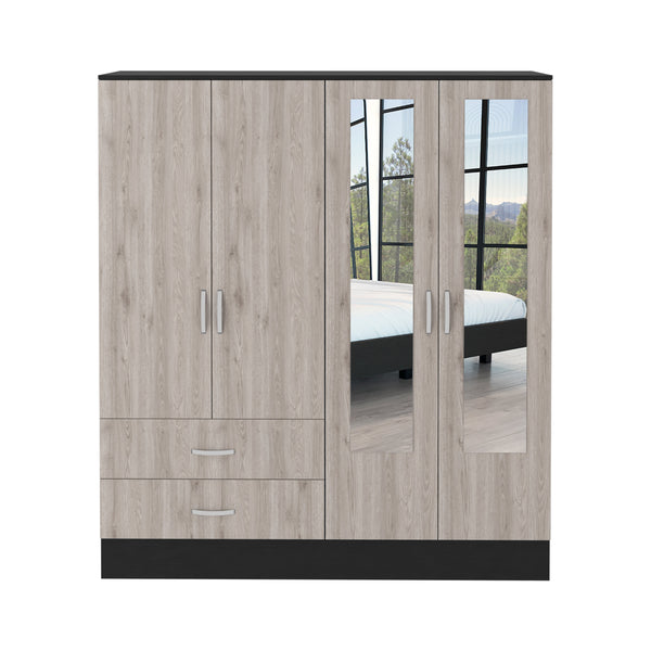 English Elm Bolton Mirrored Armoire with Double Door, Full-Length Mirror, Hanging Rods and Two Drawers for Organized Storage Multicolor 69 L x 20 W x 5 H B070S00199