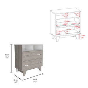 English Elm Portanova Two Drawer Dresser with Open Shelves and Elevated Legs, Compact Superior Top Storage Solution Gray 35.8 L x 20.1 W x 3.5 H B070S00070