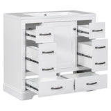 English Elm 36" Bathroom Vanity With Sink Combo, Six Drawers, Multi-Functional Drawer Divider, Adjustable Shelf, White