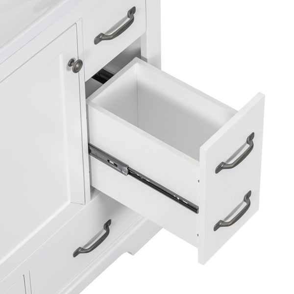 English Elm 36" Modern Bathroom Vanity Cabinet Base with Six Drawers, Adjustable Shelf & Drawer Organizer White WF307973AAK